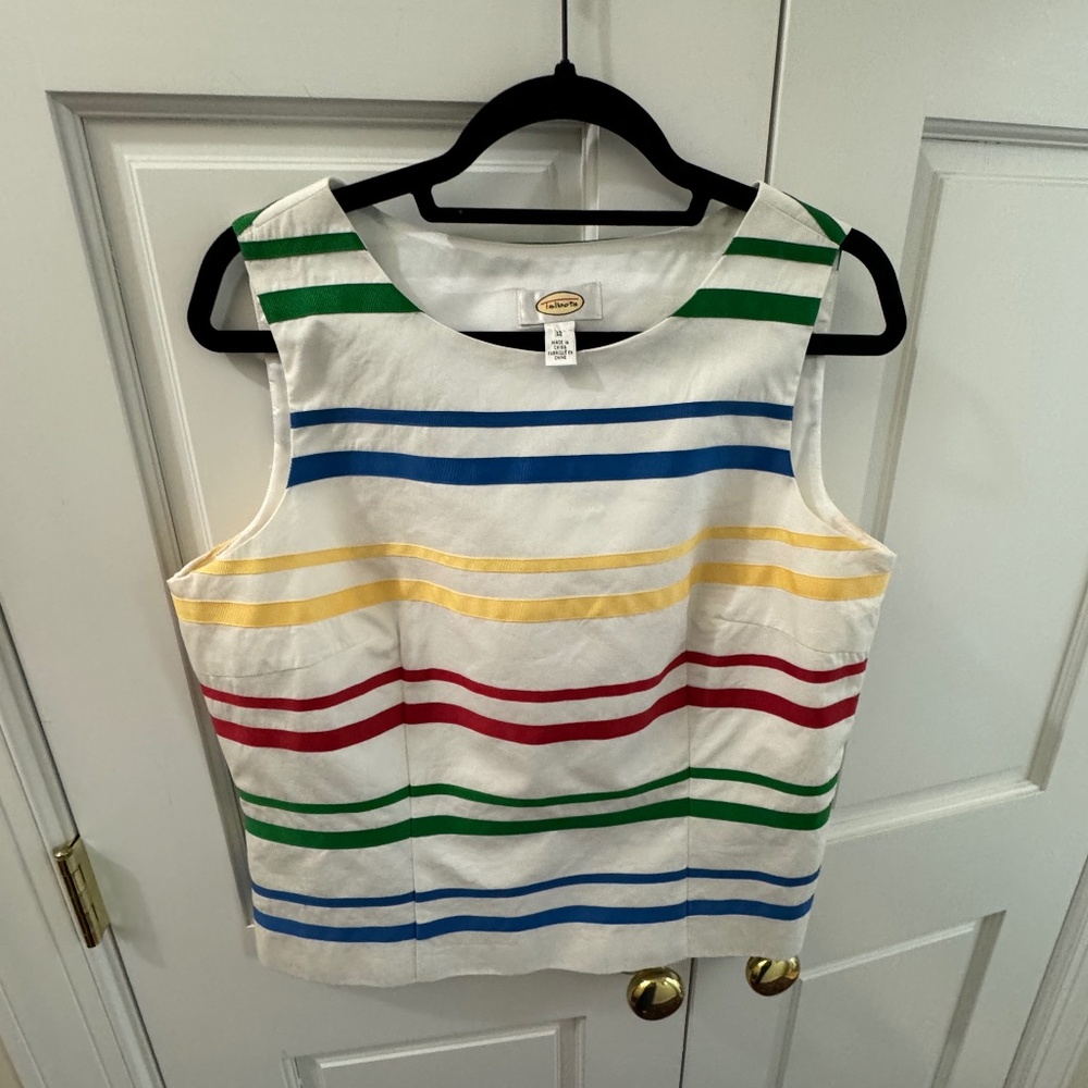 Talbots Top Sz 12 red green blue yellow striped Shell excellent condition
